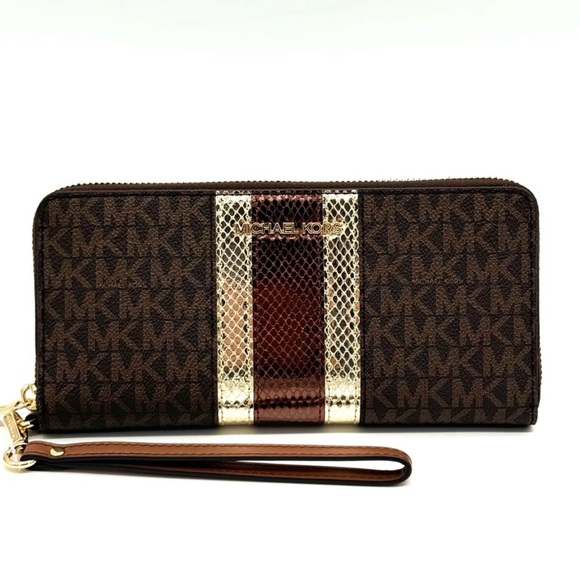 Michael Kors Large Continental Wallet Wristlet Brown Multi - Picture 2 of 10